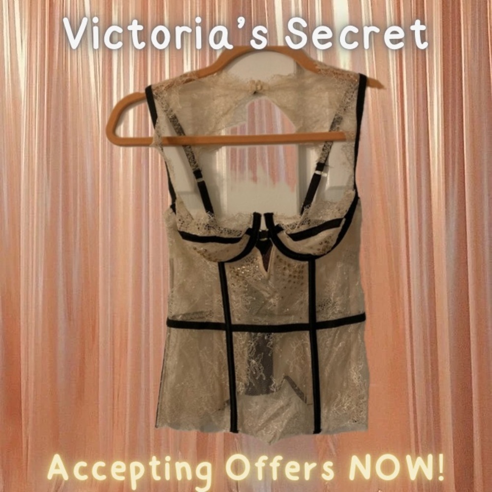 *Like-New* Victoria’s Secret Blush and Black Corset with Rhinestones